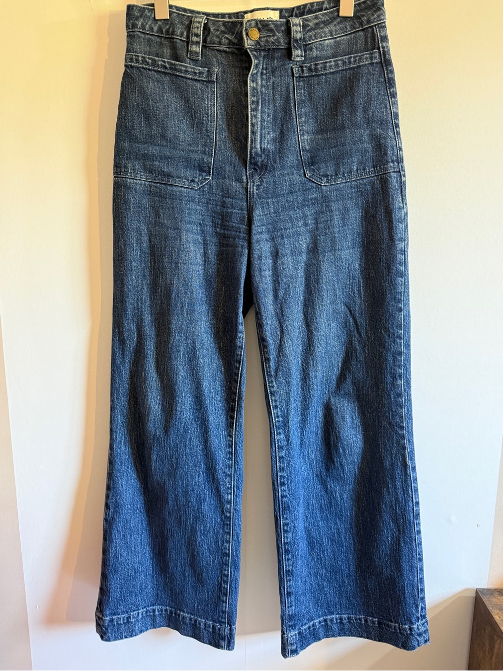 Rolla’s Sailor High Rise Wide Leg Jeans Size 29 Dark Blue Patch Pocket Denim